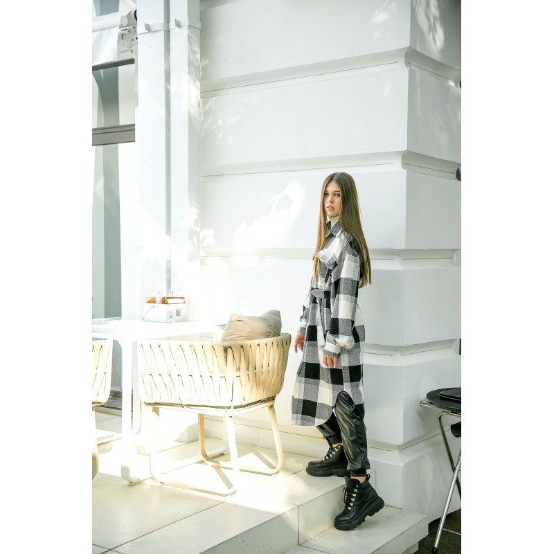 Пальто-рубашка черно-белая клетка